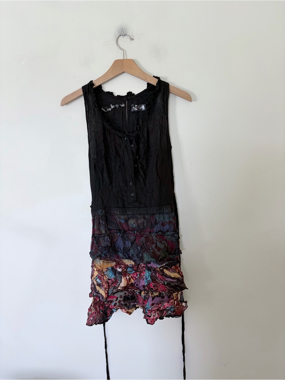 Vintage y2k sleeveless, drop-waist mini dress by Desigual, featuring a solid bla